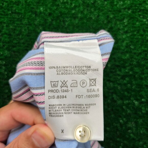 Hugo Boss Shirt Mens 16.5 32-33 Blue Striped Button Up Preppy Casual - Picture 10 of 11